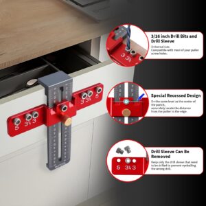 Ruitool Cabinet Hardware Jig Tool, Aluminium Alloy Cabinet Handle Install Template Tool, Adjustable Punch Locator Drill Template Guide, Cabinet Hole Drilling Template for Handles and Pulls