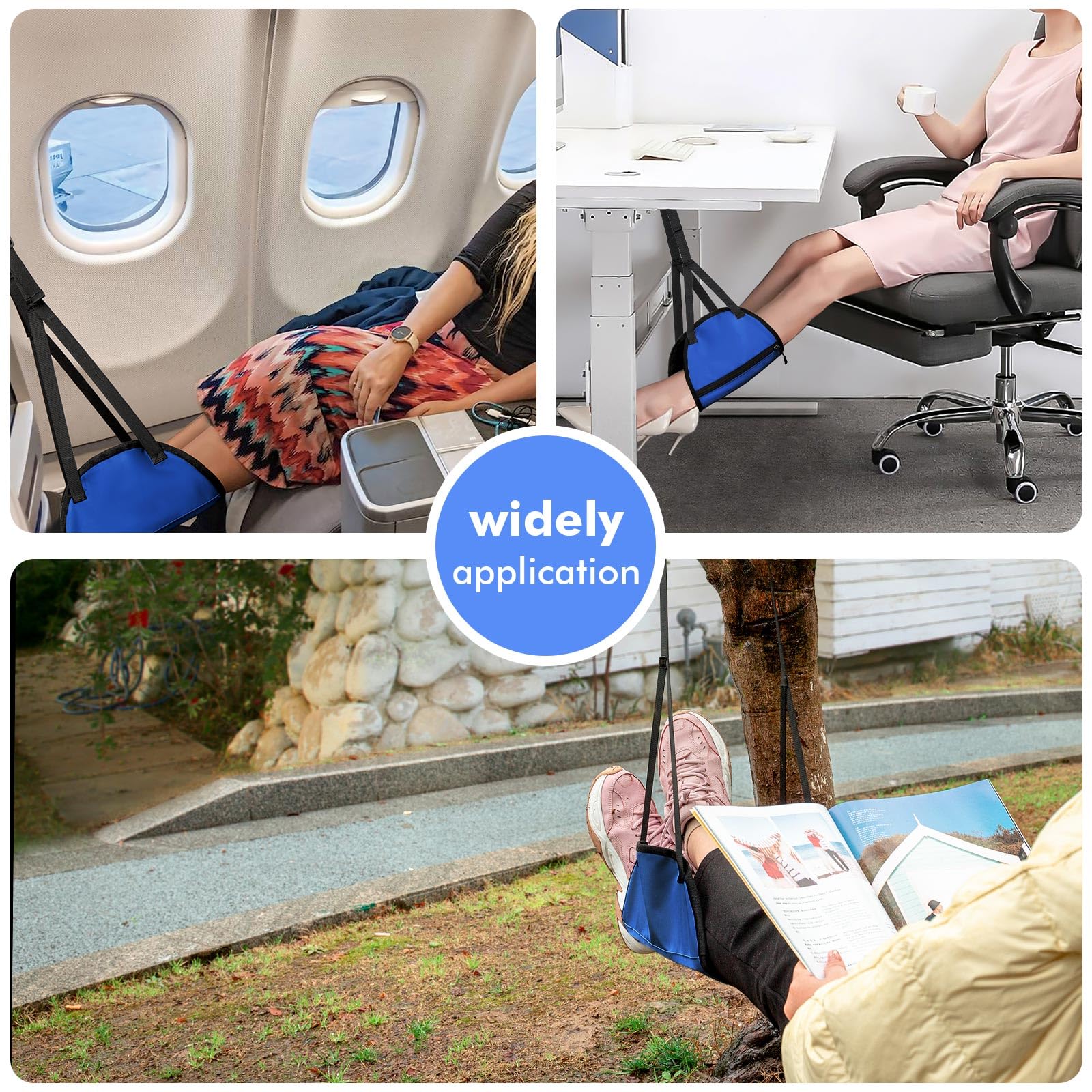 HAYVAN Airplane Footrest with Comfortable Latex Cushion for Long Flights - Portable Adjustable Airplane Desk Foot Hammock to Relax Your Feet and Leg in Plane, Office, Home (Blue)