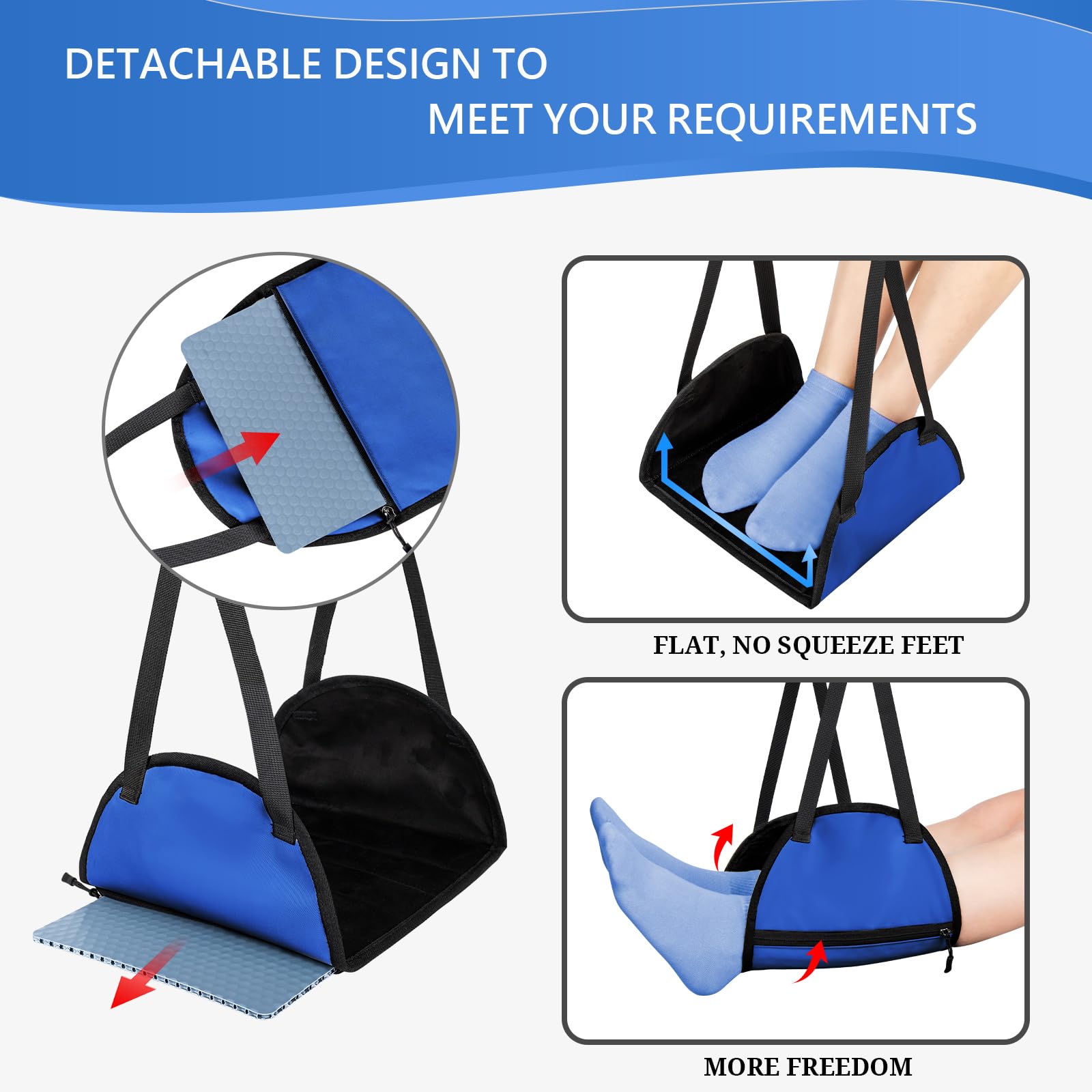 HAYVAN Airplane Footrest with Comfortable Latex Cushion for Long Flights - Portable Adjustable Airplane Desk Foot Hammock to Relax Your Feet and Leg in Plane, Office, Home (Blue)