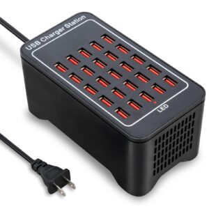 usb charging station, 25 port 125w(25a), travel desktop usb rapid charger, multi ports fast charging station organizer compatible with smartphones, tables, and more devices