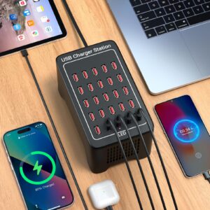 USB Charging Station, 25 Port 125W(25A), Travel Desktop USB Rapid Charger, Multi Ports Fast Charging Station Organizer Compatible with Smartphones, Tables, and More Devices