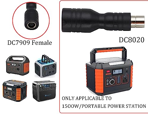 HCFeng DC 8020 Male to DC 7909 Female Adapter DC 8mm x 2mm to DC 7.9mm x 0.9mm DC8mm Connector with Silicone Clasp for Solar Panel RV Portable Power Station Ex-plo-RER 1500/2000[1pack+Clasp]