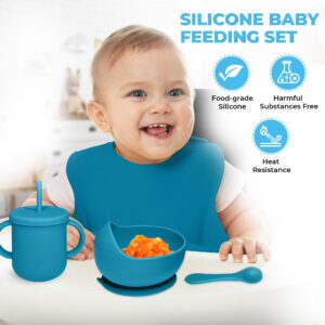 Baby Led Weaning Supplies - Silicone Baby Feeding Set - Ultra Complete Silicone Suction Plate Set. 9 Pieces Toddler Baby Dish Set. First Stage Solid Food Eating Baby Utensils 6+ Months. Elephant Shape