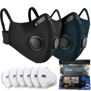 base camp family pack multicolor upgrade m plus dust mask, dust face mask with with 6 activated carbon filters, safety work masks for woodwork construction yard lawn paint