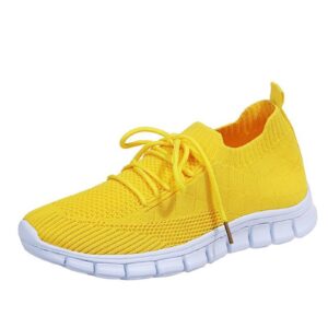 Lausiuoe Womens Shoes for Plantar Fasciitis Support Slip On Breathable Mesh Walking Shoes Women Fashion Sneakers Comfort Non Slip Running Tennis Gym Athletic Workout Shoes Yellow