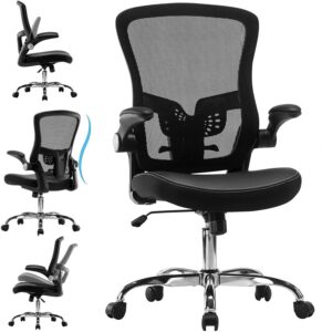 mesh office chair ergonomic -adjustable height, desk chair with wheels mesh computer desk chair with flip-up arms pu leather task chair 300lbs