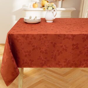moosfor fall tablecloth rectangle 60x102 inch, waterproof autumn leaves jacquard table cloth, damask fabric table covers for harvest parties, and thanksgiving decor, rust/burnt orange