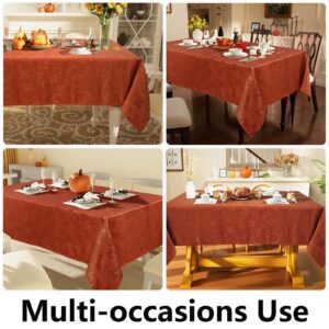 Moosfor Fall Tablecloth Rectangle 60x102 Inch, Waterproof Autumn Leaves Jacquard Table Cloth, Damask Fabric Table Covers for Harvest Parties, and Thanksgiving Decor, Rust/Burnt Orange