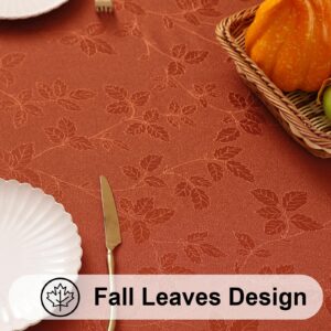 Moosfor Fall Tablecloth Rectangle 60x102 Inch, Waterproof Autumn Leaves Jacquard Table Cloth, Damask Fabric Table Covers for Harvest Parties, and Thanksgiving Decor, Rust/Burnt Orange