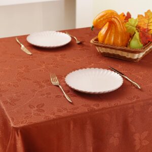 Moosfor Fall Tablecloth Rectangle 60x102 Inch, Waterproof Autumn Leaves Jacquard Table Cloth, Damask Fabric Table Covers for Harvest Parties, and Thanksgiving Decor, Rust/Burnt Orange