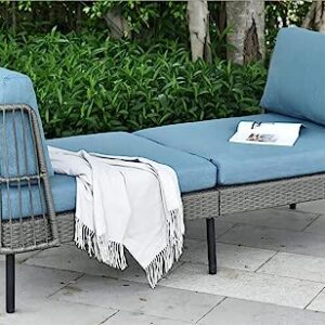 YITAHOME Wicker Outdoor Chaise Lounge, Oversized Patio Love Sofa, 74 Length Outdoor Indoor Upholstered Sofa Recliner Daybed with Thickness Cushion Indoor Lounger for Balcony Garden Pool - Blue