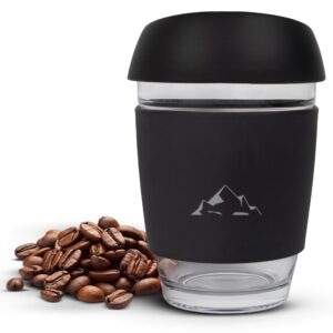 haven cup | reusable coffee cup (glass) | 12oz - heat resistant glass | coffee tumbler with silicone sleeve and leakproof lid (sip lid) - borosilicate coffee mug, reusable coffee cup