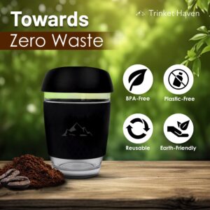 Haven Cup | Reusable Coffee Cup (Glass) | 12oz - Heat Resistant Glass | Coffee Tumbler with Silicone Sleeve and Leakproof Lid (Sip Lid) - Borosilicate Coffee Mug, Reusable Coffee Cup