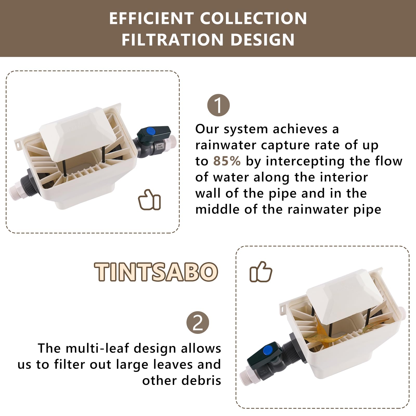 Tintsabo Rain Barrel Diverter Kit, Rainwater Collection System with Rain Barrel Spigot, Rain Barrel Diverter Fits for 2x3 or 3x4 Inch Downspout Diverter, Filtering Large Debris