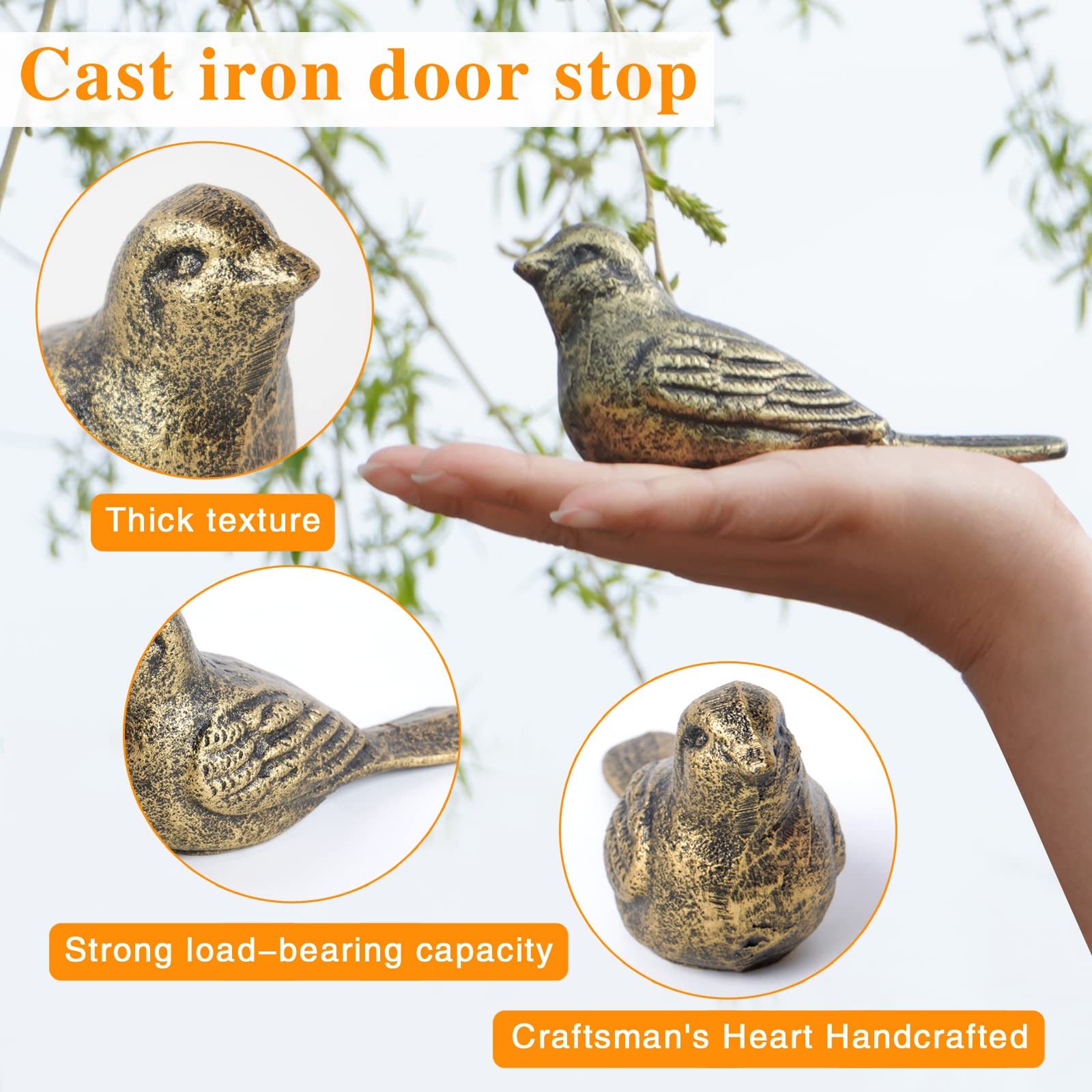 Notakia Cast Iron Bird Heavy Duty Door Stopper - Avoid Drilling Holes with Handle Metal Antique Decorative Vintage Rustic Door Stopper for Office, Home， Bedroom and Exterior Doors (2Pcs Birds)