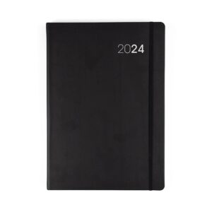 collins legacy daily planner 2024 diary - page a day diary - soft touch flexible cover daily calendar 2024 - a4 size size agenda 2024 (black)
