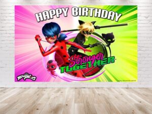 5x3 ft miraculous ladybug backdrop v2 for birthday party decorations. cartoon miraculous ladybug background for theme birthday.