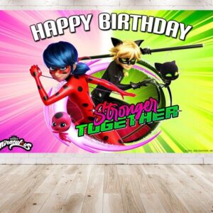 5x3 FT Miraculous Ladybug Backdrop V2 for Birthday Party Decorations. Cartoon Miraculous Ladybug Background for Theme Birthday.