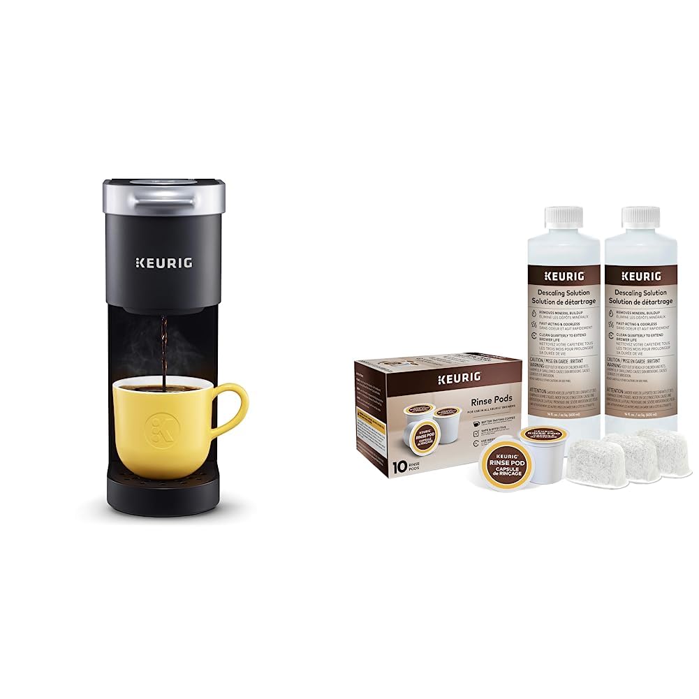 Keurig K-Mini Single Serve Coffee Maker, Black & Brewer Maintenance Kit, Includes Descaling Solution, Water Filter Cartridges & Rinse Pods, 14 count