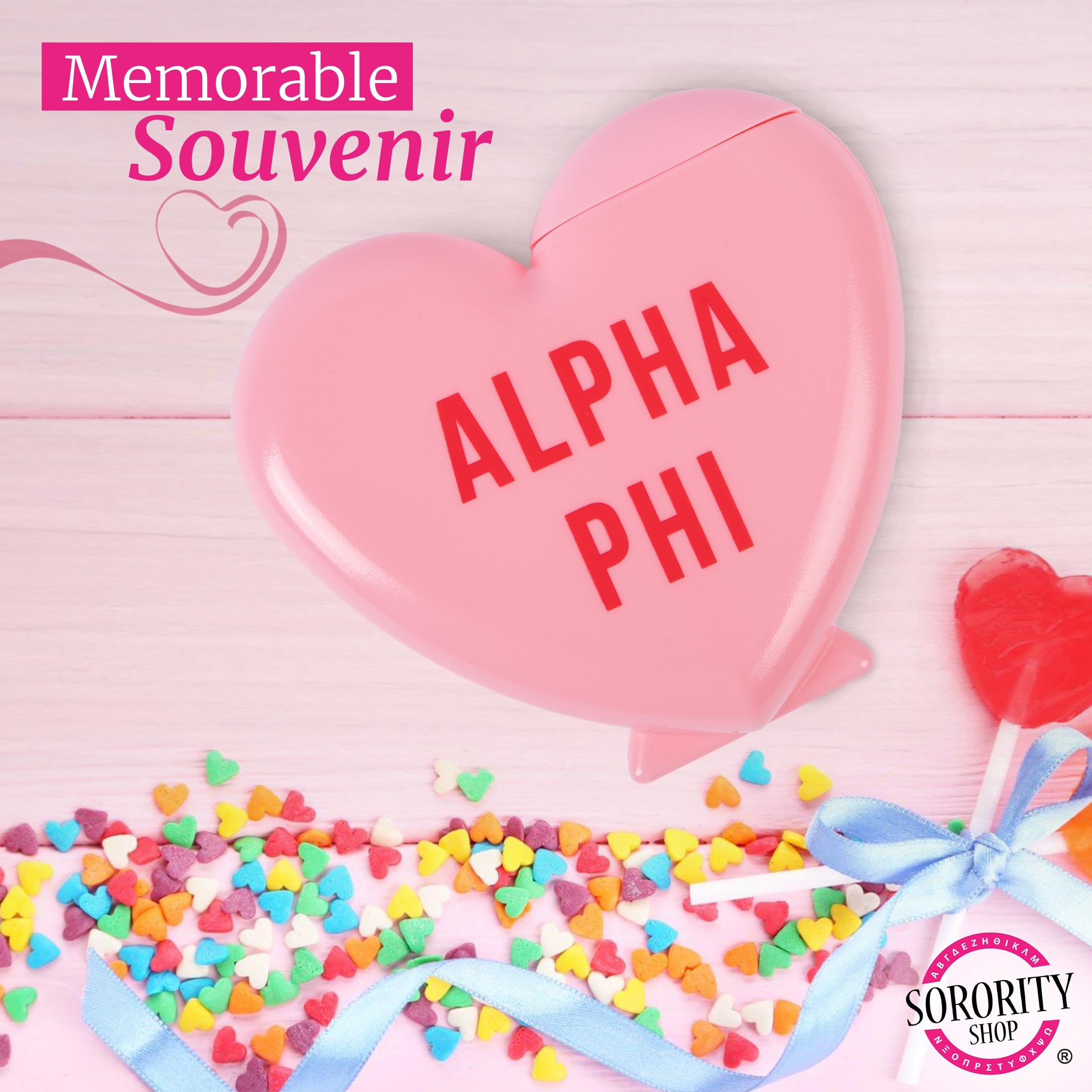 Sorority Shop Phi Mu Tumbler with Straw - Candy Heart Shaped 16 Oz Tumbler with Lid and Silicone Straw, Reusable Plastic Cup with Screen Printed Sorority Name for any Cold Drink