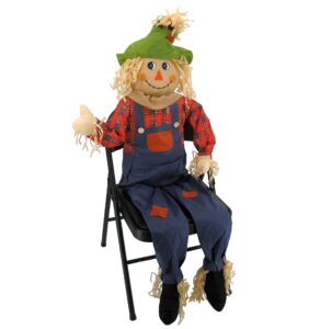 rz express studios 63" large sitting scarecrow fall harvest halloween porch sitter decoration
