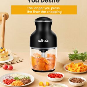 Wancle Food Processors, Multi-Functional Food Chopper, Meat Grinder & Veggie Chopper, Quiet, 600ML Glass Bowl Baby Food Maker, One-Touch Operation, 350W, Three-layer Blade(Black)