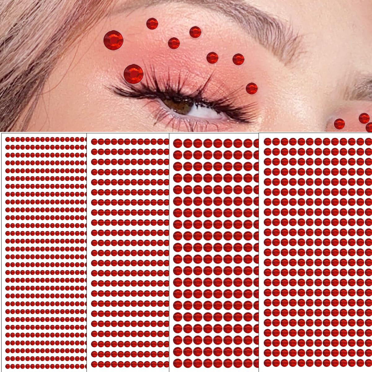 1792 Pcs Self Adhesive Rhinestones for Makeup Face Gems Stick on Face Jewels Eyes Gems Face Stickers Dotting Tools for Nail Art Body Eye Makeup Crafts Decoration Stick on Body Crystal Jewels (Big Red）