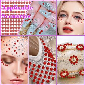 1792 Pcs Self Adhesive Rhinestones for Makeup Face Gems Stick on Face Jewels Eyes Gems Face Stickers Dotting Tools for Nail Art Body Eye Makeup Crafts Decoration Stick on Body Crystal Jewels (Big Red）