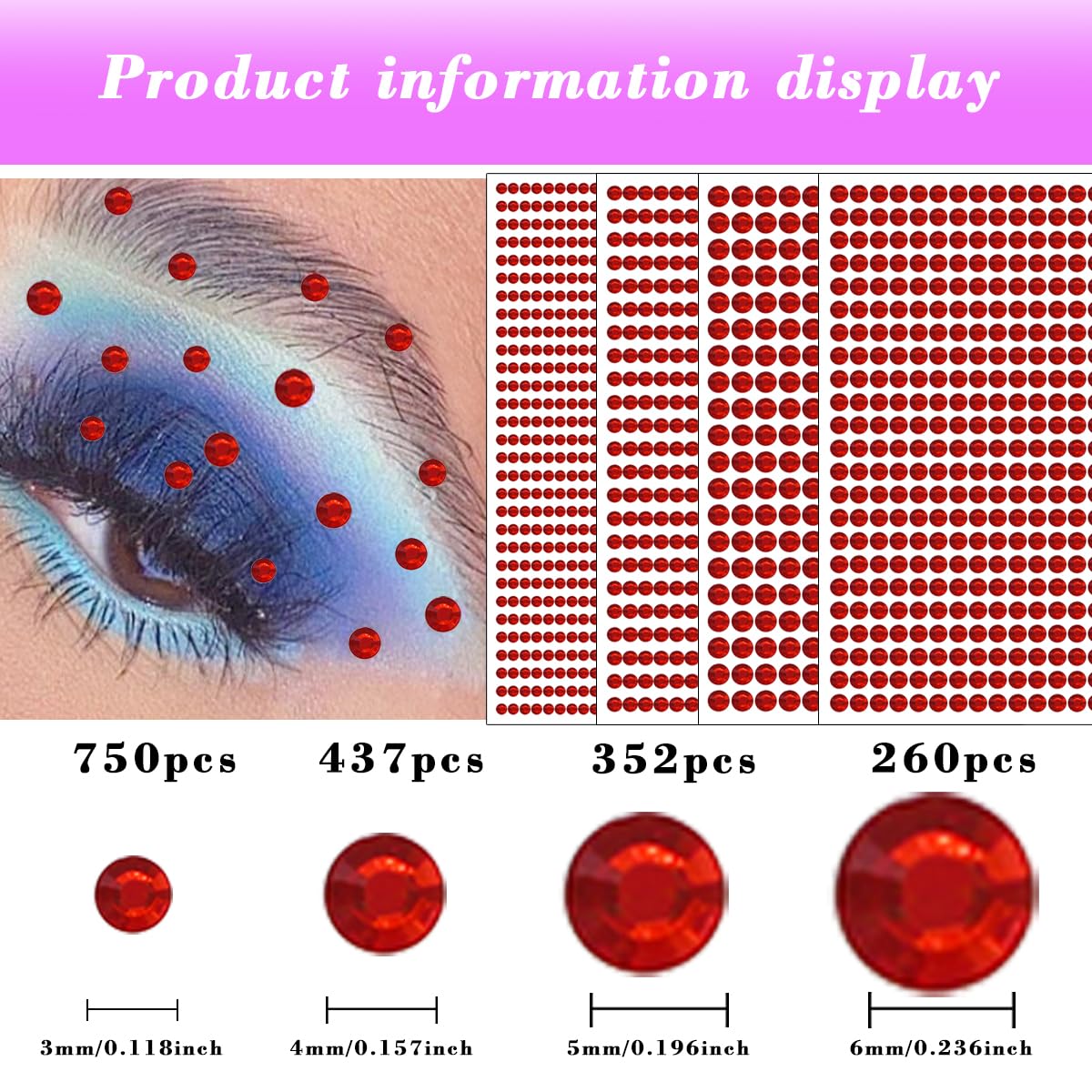 1792 Pcs Self Adhesive Rhinestones for Makeup Face Gems Stick on Face Jewels Eyes Gems Face Stickers Dotting Tools for Nail Art Body Eye Makeup Crafts Decoration Stick on Body Crystal Jewels (Big Red）