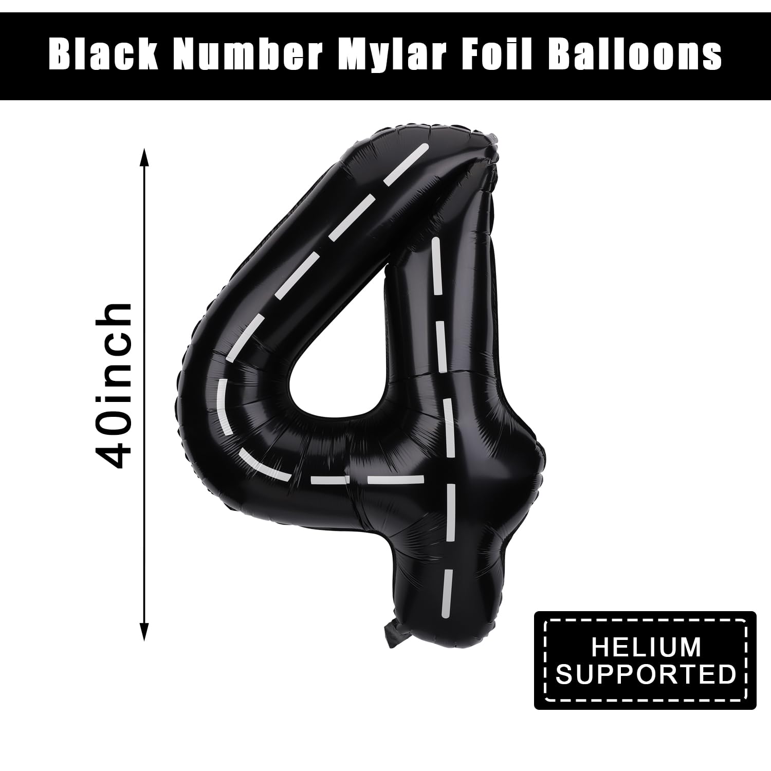 Race Car Balloon Number, 40 Inches Large Black Racetrack Number Balloon Race Car Birthday Balloons Race Car Theme Party Decorations for Boys' Birthday Party Baby Shower(4)
