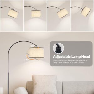 Lambaolom Arc floor lamps for living room,mid century modern black Standing tall lamp with Adjustable Hanging Drum Shade Foot Switch,for Over Couch Arched Reading Light Bedroom Office 9W LED Bulb