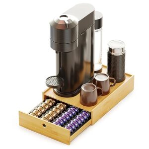 spaceaid bamboo coffee pod holder drawer storage for nespresso vertuo capsule, pods holder organizer tray for nespresso vertuo holders, compatible with 40 big or 56 small vertuoline pods (natural)