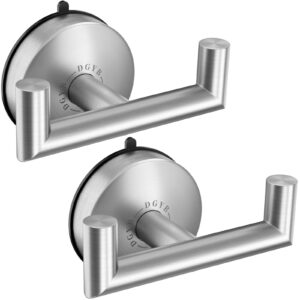 dgyb double brushed nickel towel hooks for bathrooms set of 2 heavy duty suction cup hooks for shower stainless steel bathroom towel holder 15 lb suction shower hooks for inside shower