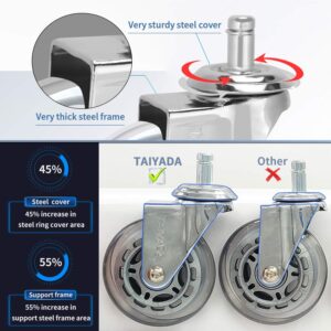 TAIYADA Silver Office Chair Wheels Replacement for Hardwood Floors and Carpet, Rubber Casters no Noise Safe Rolling, Set of 5 Heavy Duty Rollerblade Casters Fits 99% Office Chairs