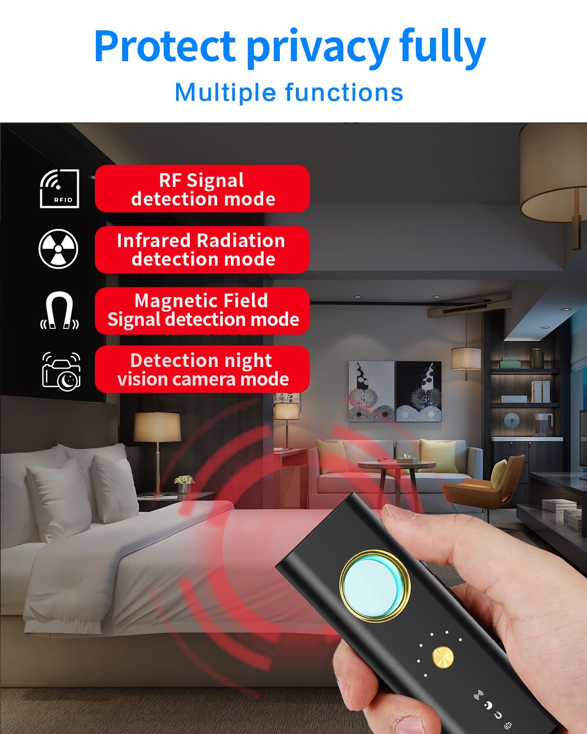 Hidden Camera Detectors and Bug Detector - RF and GPS Tracker Detector with 6 Sensitivity Levels and 4 Professional Modes for Office, Hotels, Bathroom