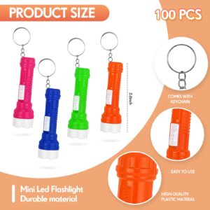 Kigeli 100 Pcs Mini Flashlight Keychain Bulk for Kids Small LED Keyring Mini Pocket Flashlights, Bright Tiny Light, 4 Colors for Hiking Camping Night Reading Dog Walking Halloween Party