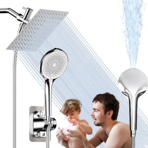 Cirtek Shower Head, 8" Rain Shower Heads with Handheld Spray Combo, High Pressure Hand Held Showerhead with Hose, Rainfall Shower Head with Built-in Power Jet to Clean Bathroom/Tub/Pet, Chrome