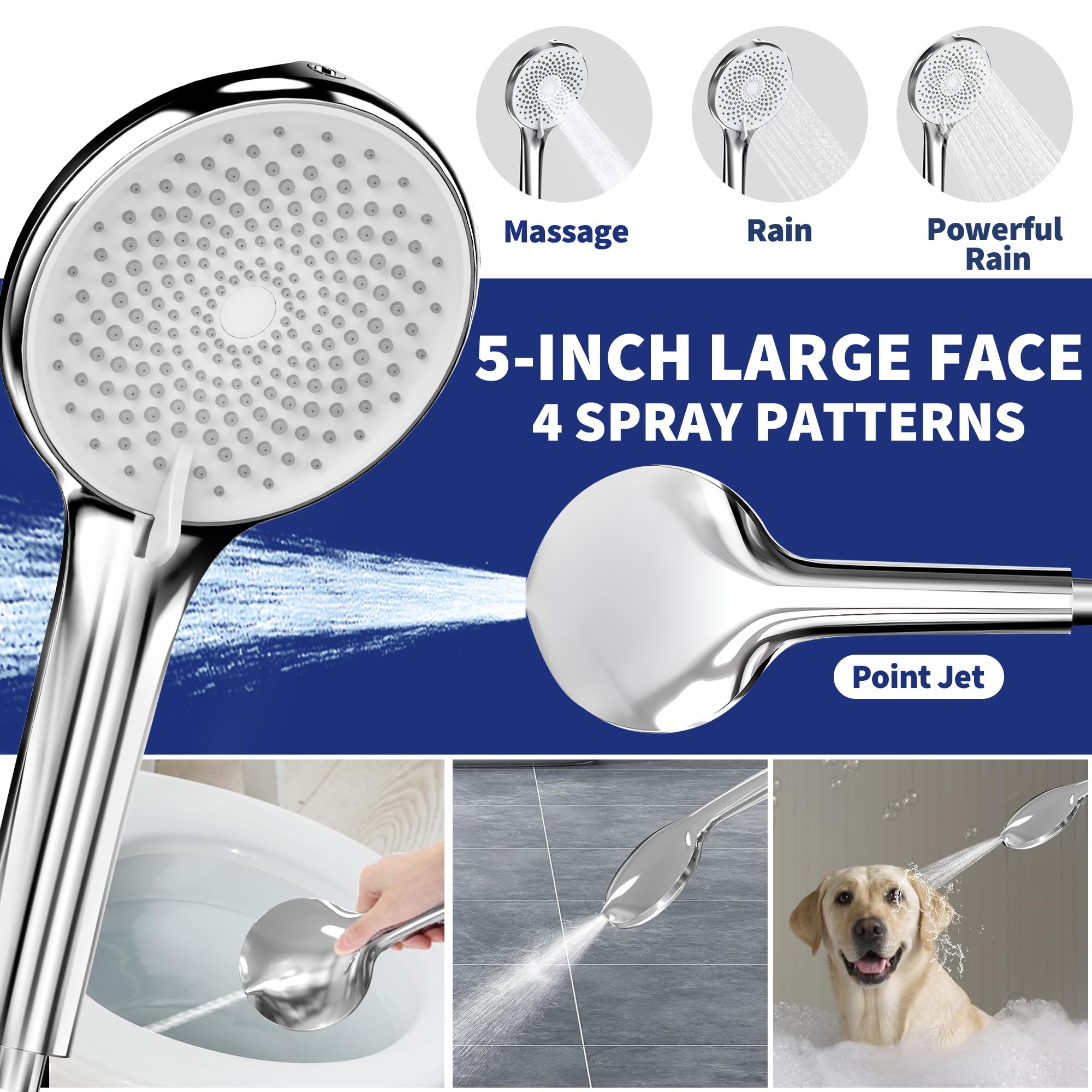 Cirtek Shower Head, 8" Rain Shower Heads with Handheld Spray Combo, High Pressure Hand Held Showerhead with Hose, Rainfall Shower Head with Built-in Power Jet to Clean Bathroom/Tub/Pet, Chrome