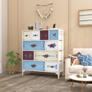 LYNCOHOME Boho Dresser for Bedoroom, Tall Dresser with 10 Drawers, White Chest of Drawers, Dresser Organizer for Closet, Entryway, Living Room, Nursery Room, Hallway