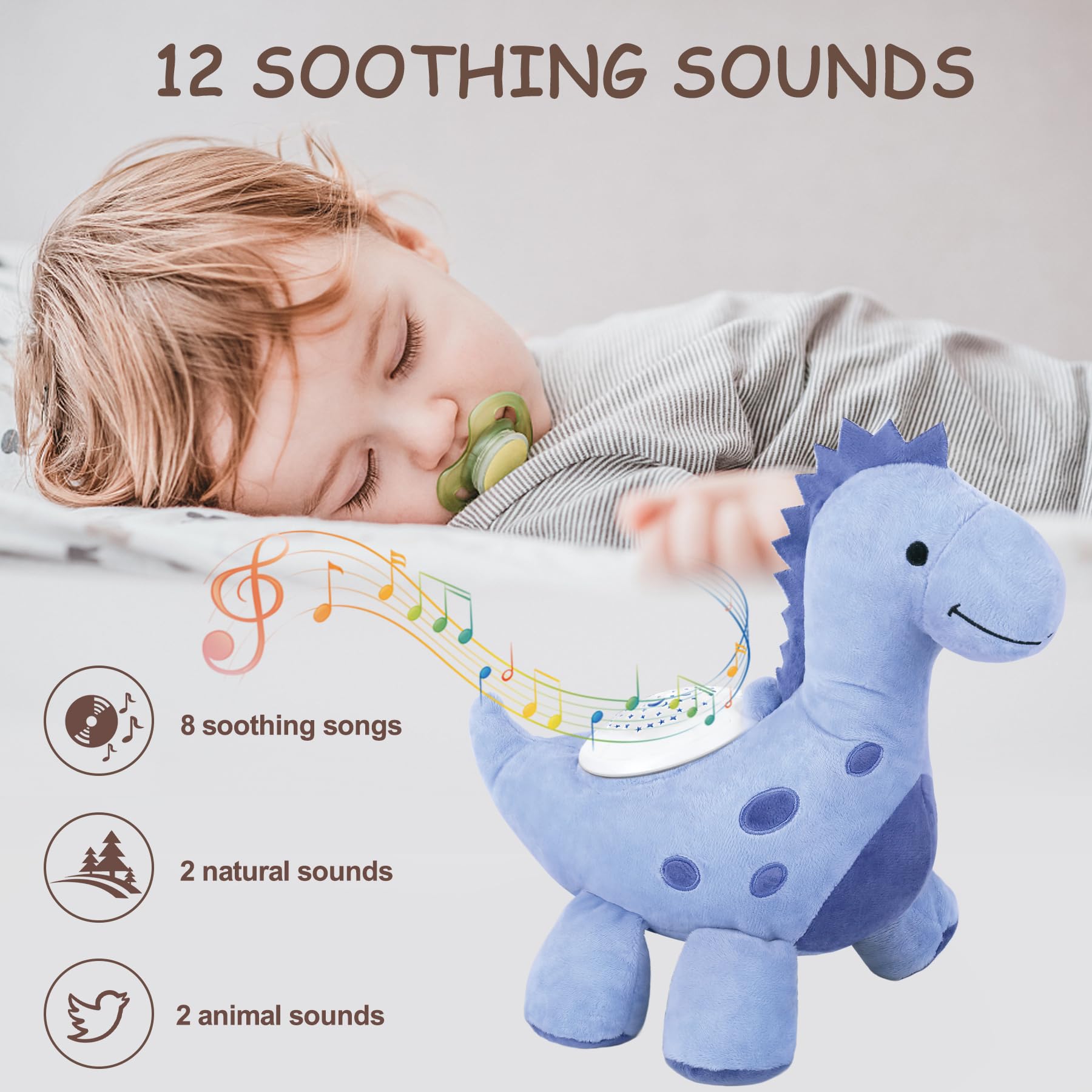 Baby Sleep Soother Pillow Pets Dream Lites Dinosaur Projector Plush Toys for Boys Girls Baby Sound Machine Stuffed Animal Machine Pillow Ceiling Toys for Toddler