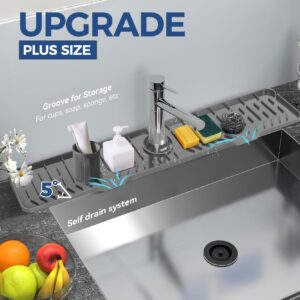 24" Kitchen Sink Faucet Splash Guard Plus Size Silicone Sink Faucet Drying Mat Faucet Handle Drip Catcher Tray Dish Sponge Holder Kitchen Sink Accessories Protector Home Organization Gadgets Organizer