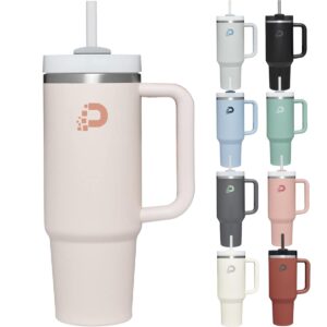 acuewuja 30oz/890ml tumbler with handle, lid, straw and silicone boot reusable double wall vacuum 18/8 stainless steel coffee travel mug portable insulated beer cup (rose quartz)