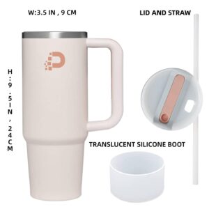 Acuewuja 30oz/890ml Tumbler With Handle, Lid, Straw And Silicone Boot Reusable Double Wall Vacuum 18/8 Stainless Steel Coffee Travel Mug Portable Insulated Beer Cup (Rose Quartz)