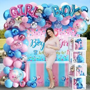 92Pcs Gender Reveal Decorations and Baby Box with Letters Set Boy or Girl Gender Reveal Party Supplies Party Ideas Tablecloth Backdrop Pink and Blue Balloons Baby Boxes with Letters Decorations Kit