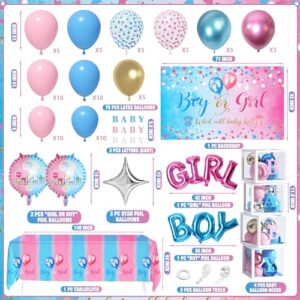 92Pcs Gender Reveal Decorations and Baby Box with Letters Set Boy or Girl Gender Reveal Party Supplies Party Ideas Tablecloth Backdrop Pink and Blue Balloons Baby Boxes with Letters Decorations Kit