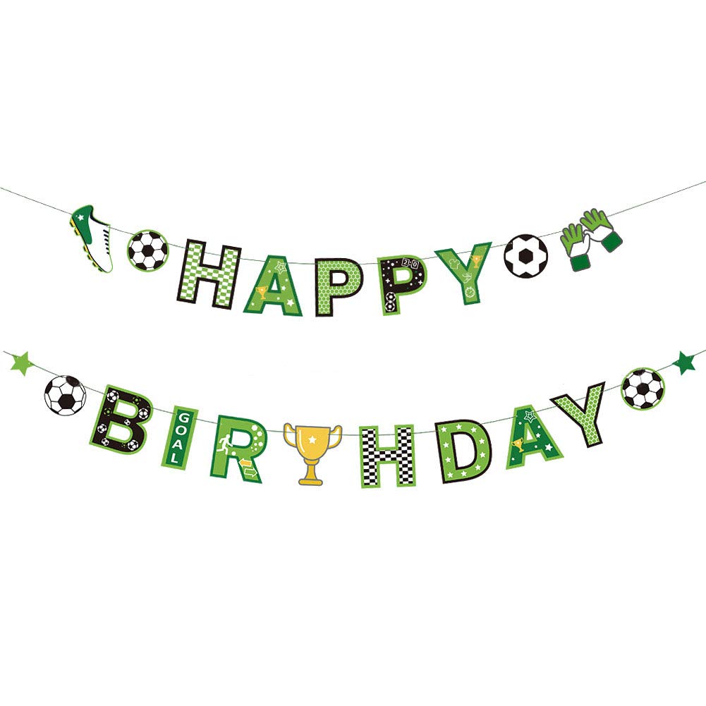 Soccer Football Happy Birthday Banner | Bunting Hanging for Football Fans Party Decoration | Sport Themed Party Supplies