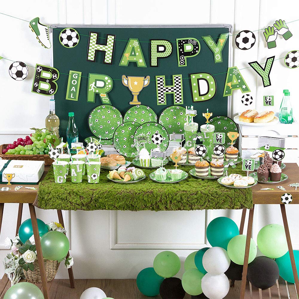 Soccer Football Happy Birthday Banner | Bunting Hanging for Football Fans Party Decoration | Sport Themed Party Supplies