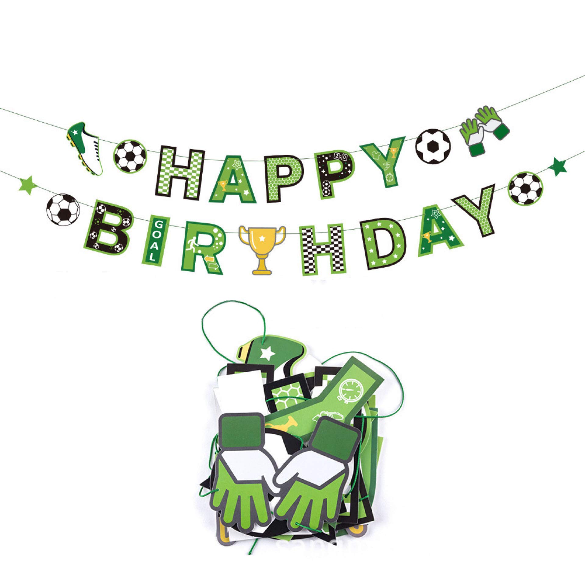 Soccer Football Happy Birthday Banner | Bunting Hanging for Football Fans Party Decoration | Sport Themed Party Supplies