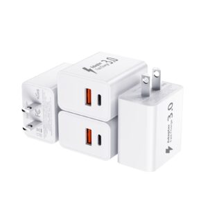 [4 pack] usb c charger block, 20w dual port qc+pd 3.0 power adapter, usb c fast charging block type c wall charger plug cube for 15/15 pro/15 pro max/14/14 pro max/13/13 pro max/12/ipad pro/samsung