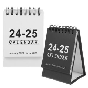 magiclulu desktop calendar two year monthly planner 2024-2025 small 2024 january to 2025 june daily calendar planner freestanding wire- bound table calendar for home office